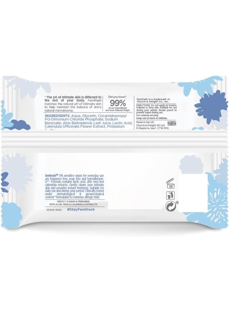 femfresh 0% Sensitive Intimate Wipes Ph Balanced Hypoallergenic Skin Care Biodegradable & Flushable 99% Natural Origin 25Pcs - Image 3